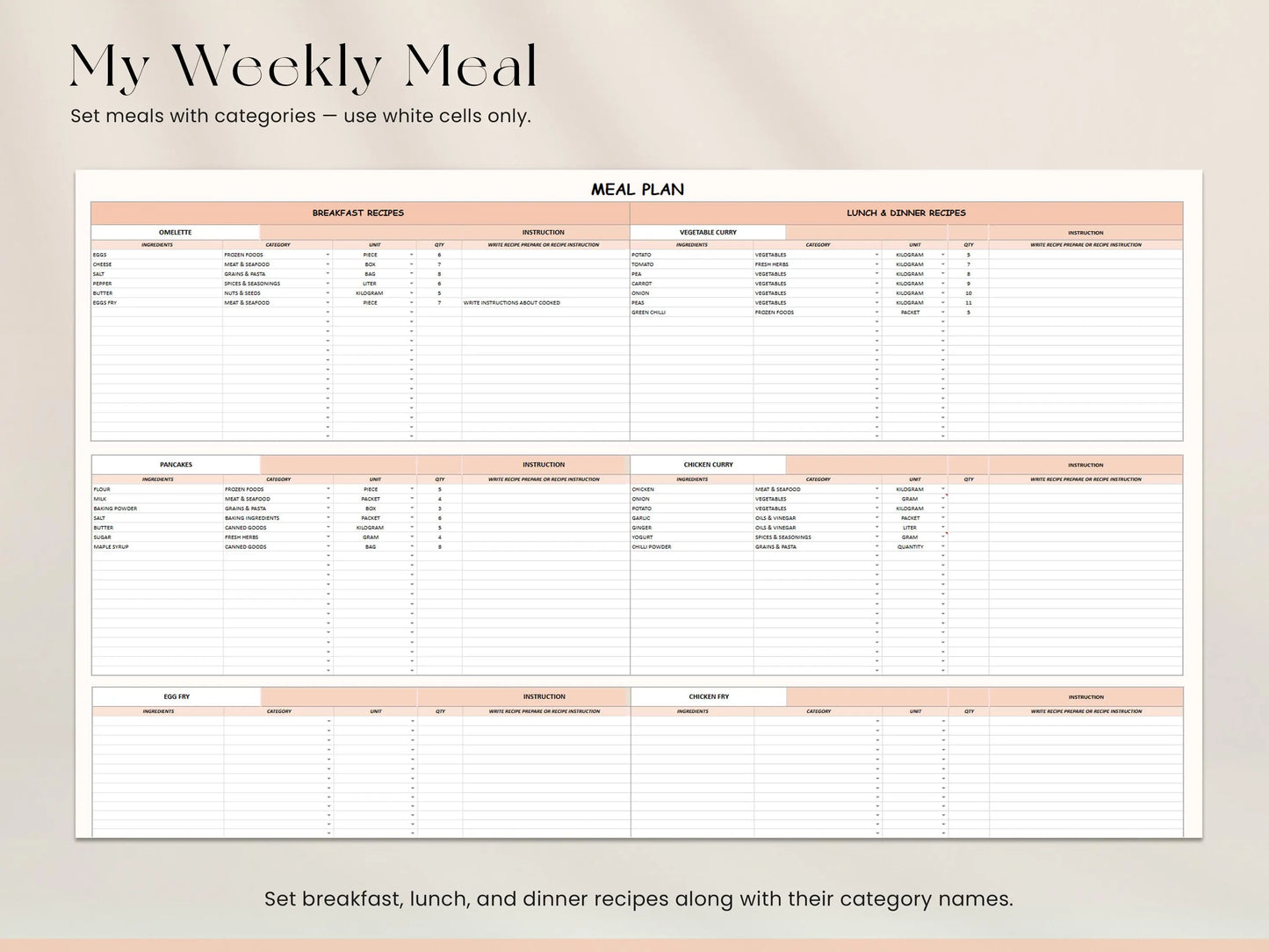 Digital Weekly Meal Planner